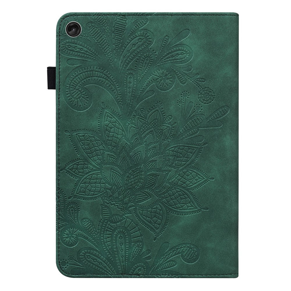 For Lenovo Tab M10 (Gen 3) TB-328FU / TB-328XU Flower Imprinting Tablet Stand Wallet Case PU Leather Shockproof Cover with Elastic Band - Green