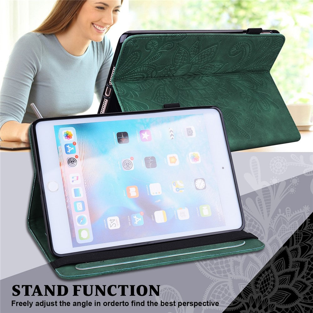 For Lenovo Tab M10 (Gen 3) TB-328FU / TB-328XU Flower Imprinting Tablet Stand Wallet Case PU Leather Shockproof Cover with Elastic Band - Green