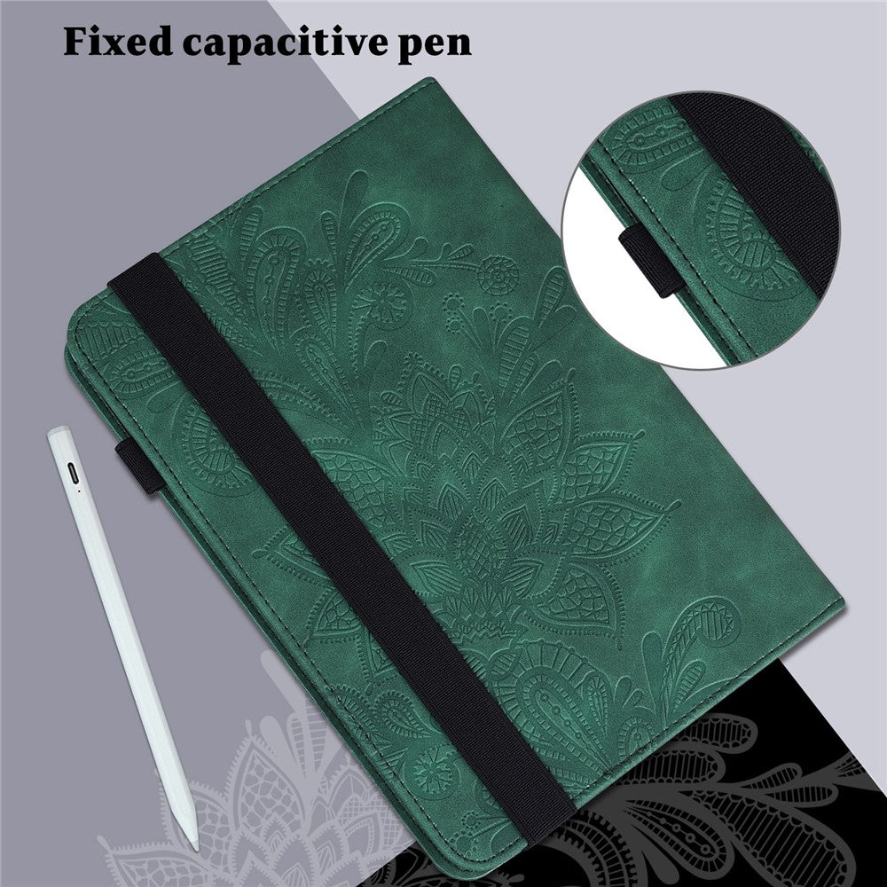 For Lenovo Tab M10 (Gen 3) TB-328FU / TB-328XU Flower Imprinting Tablet Stand Wallet Case PU Leather Shockproof Cover with Elastic Band - Green