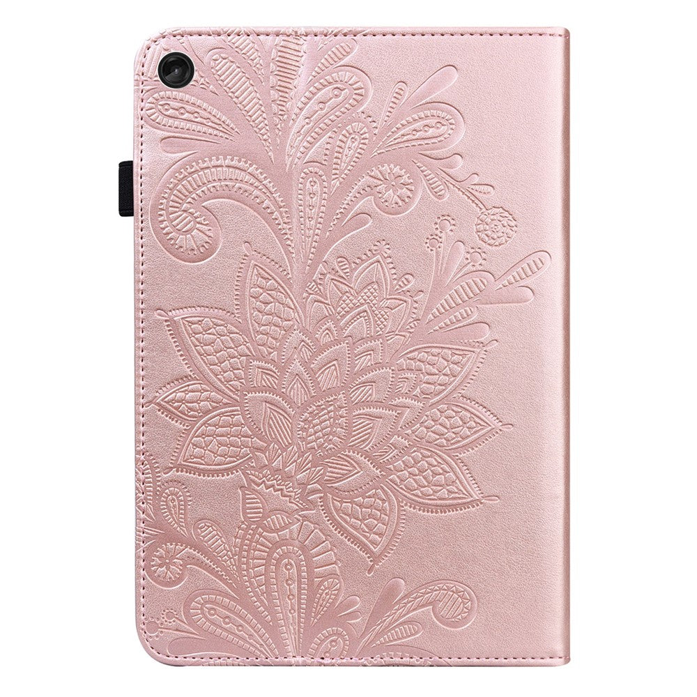 For Lenovo Tab M10 (Gen 3) TB-328FU / TB-328XU Flower Imprinting Tablet Stand Wallet Case PU Leather Shockproof Cover with Elastic Band - Rose Gold