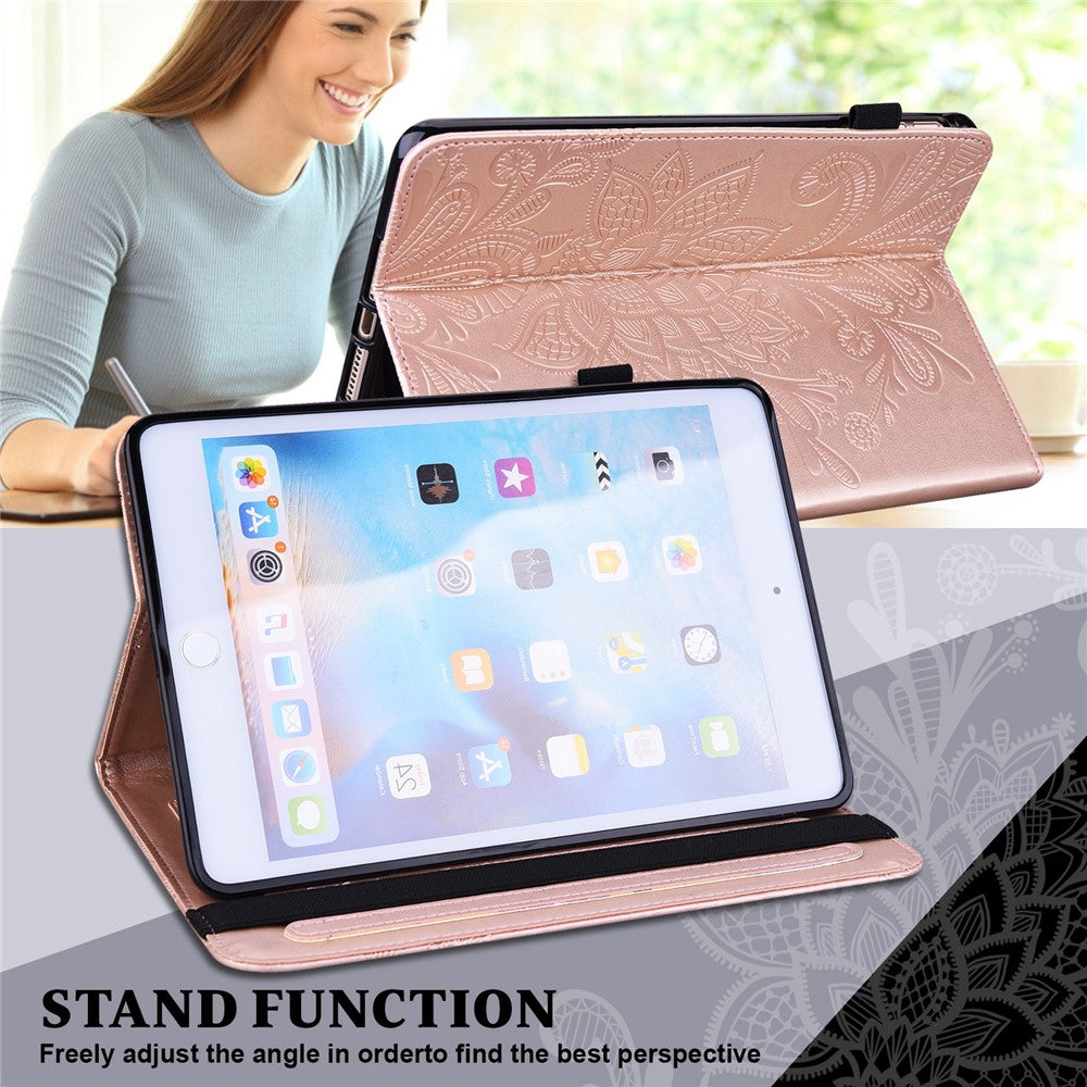 For Lenovo Tab M10 (Gen 3) TB-328FU / TB-328XU Flower Imprinting Tablet Stand Wallet Case PU Leather Shockproof Cover with Elastic Band - Rose Gold