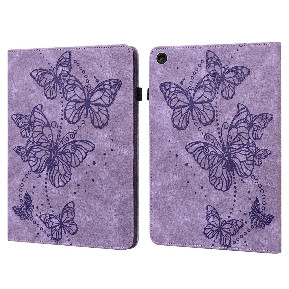 For Lenovo Tab M10 (Gen 3) TB-328FU / TB-328XU PU Leather Drop-proof Tablet Cover Butterfly Imprinted Foldable Stand Card Holder Shell with Elastic Band - Purple