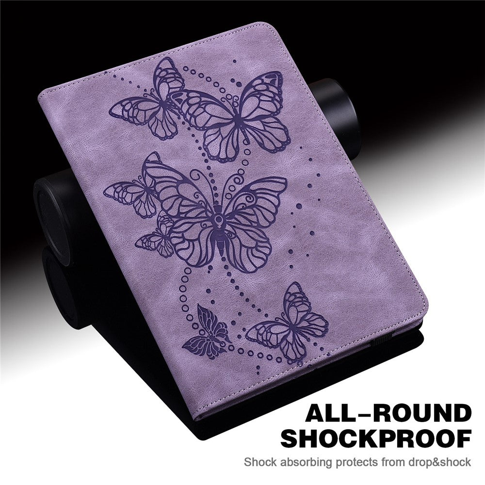 For Lenovo Tab M10 (Gen 3) TB-328FU / TB-328XU PU Leather Drop-proof Tablet Cover Butterfly Imprinted Foldable Stand Card Holder Shell with Elastic Band - Purple