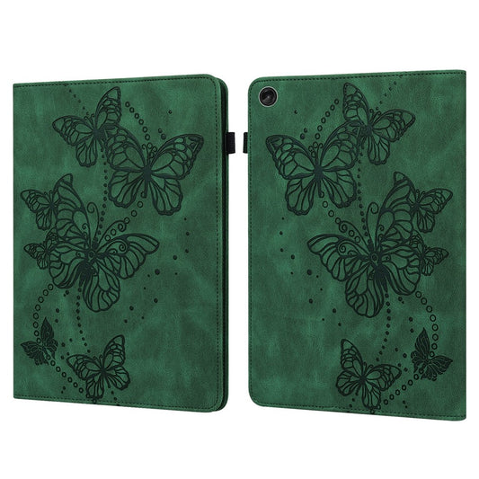 For Lenovo Tab M10 (Gen 3) TB-328FU / TB-328XU PU Leather Drop-proof Tablet Cover Butterfly Imprinted Foldable Stand Card Holder Shell with Elastic Band - Green