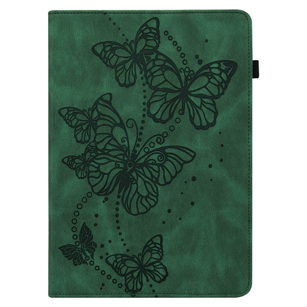 For Lenovo Tab M10 (Gen 3) TB-328FU / TB-328XU PU Leather Drop-proof Tablet Cover Butterfly Imprinted Foldable Stand Card Holder Shell with Elastic Band - Green