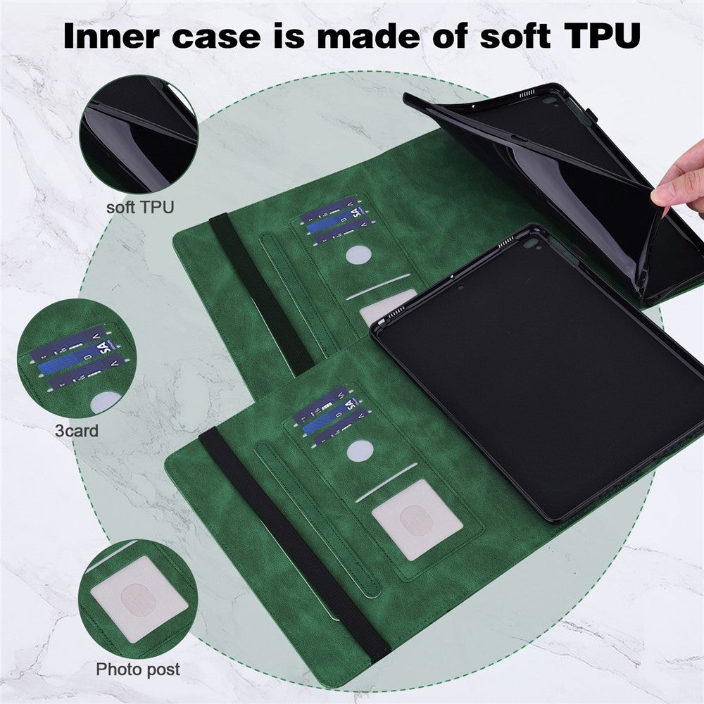 For Lenovo Tab M10 (Gen 3) TB-328FU / TB-328XU PU Leather Drop-proof Tablet Cover Butterfly Imprinted Foldable Stand Card Holder Shell with Elastic Band - Green