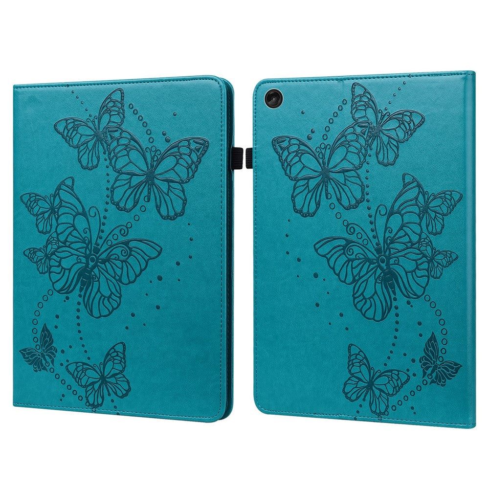 For Lenovo Tab M10 (Gen 3) TB-328FU / TB-328XU PU Leather Drop-proof Tablet Cover Butterfly Imprinted Foldable Stand Card Holder Shell with Elastic Band - Blue