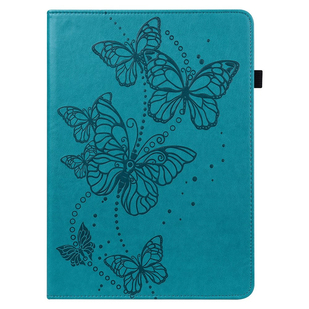 For Lenovo Tab M10 (Gen 3) TB-328FU / TB-328XU PU Leather Drop-proof Tablet Cover Butterfly Imprinted Foldable Stand Card Holder Shell with Elastic Band - Blue