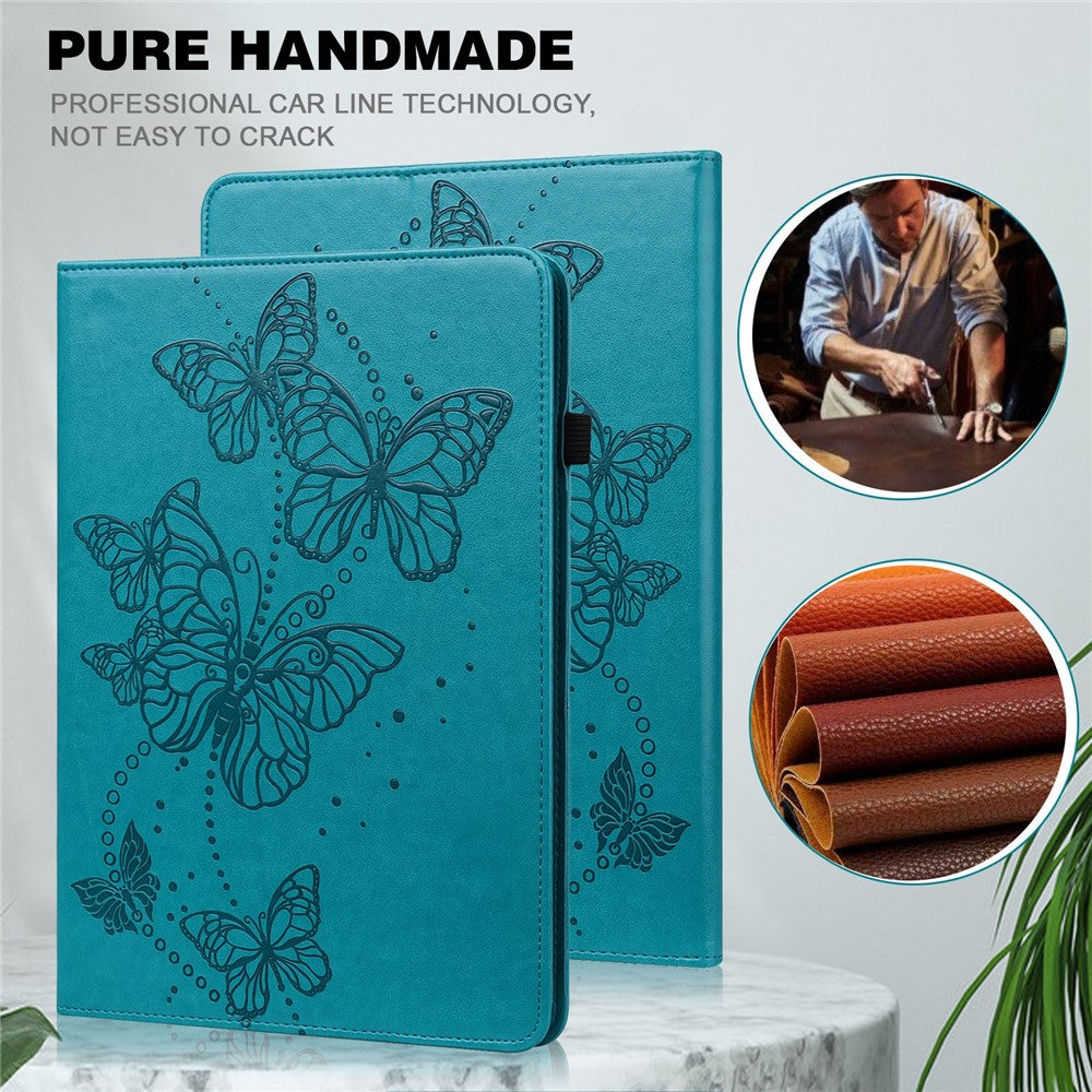 For Lenovo Tab M10 (Gen 3) TB-328FU / TB-328XU PU Leather Drop-proof Tablet Cover Butterfly Imprinted Foldable Stand Card Holder Shell with Elastic Band - Blue