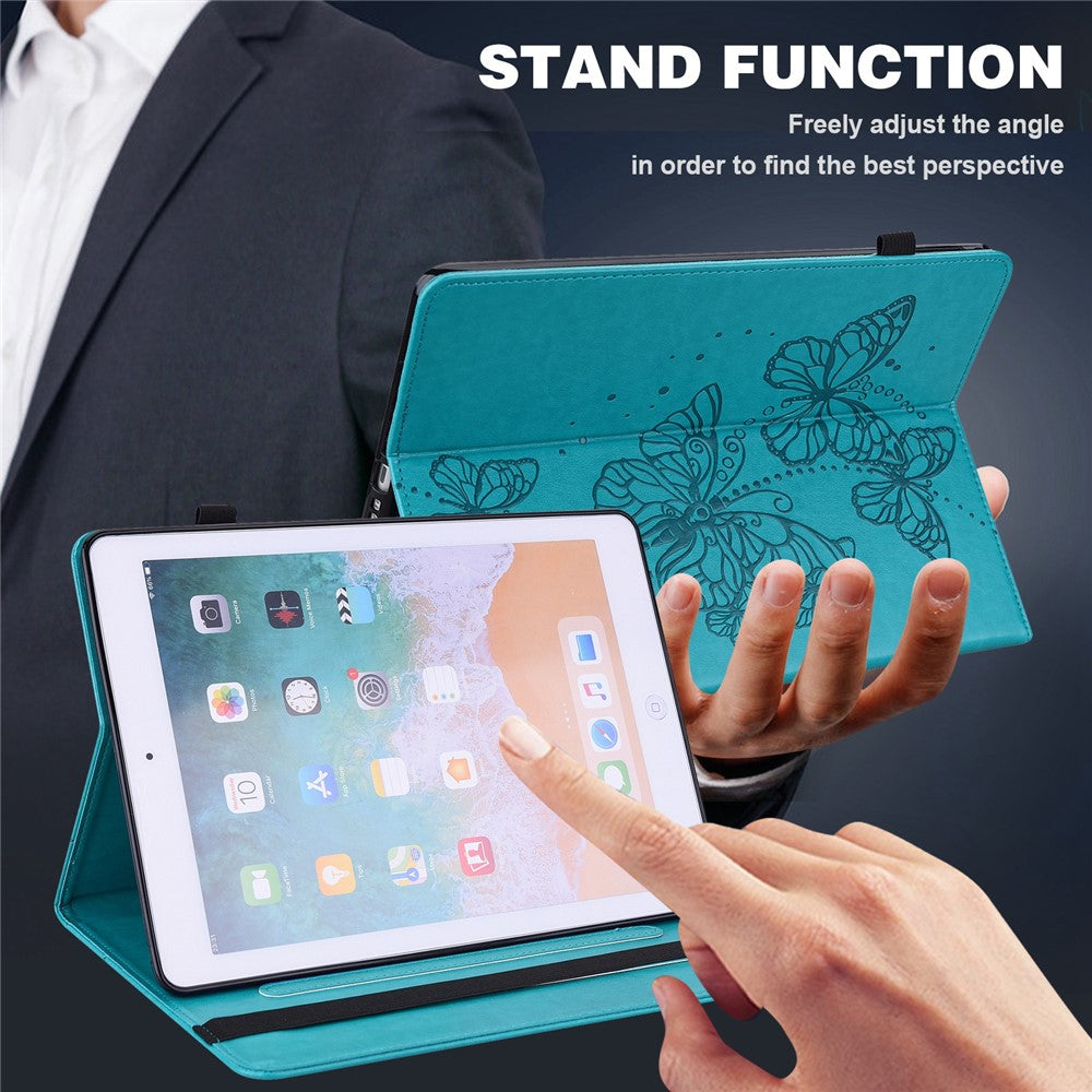 For Lenovo Tab M10 (Gen 3) TB-328FU / TB-328XU PU Leather Drop-proof Tablet Cover Butterfly Imprinted Foldable Stand Card Holder Shell with Elastic Band - Blue