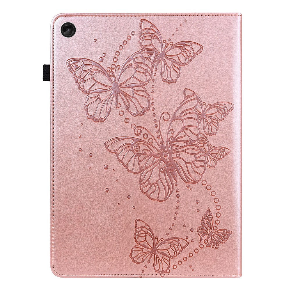 For Lenovo Tab M10 (Gen 3) TB-328FU / TB-328XU PU Leather Drop-proof Tablet Cover Butterfly Imprinted Foldable Stand Card Holder Shell with Elastic Band - Rose Gold