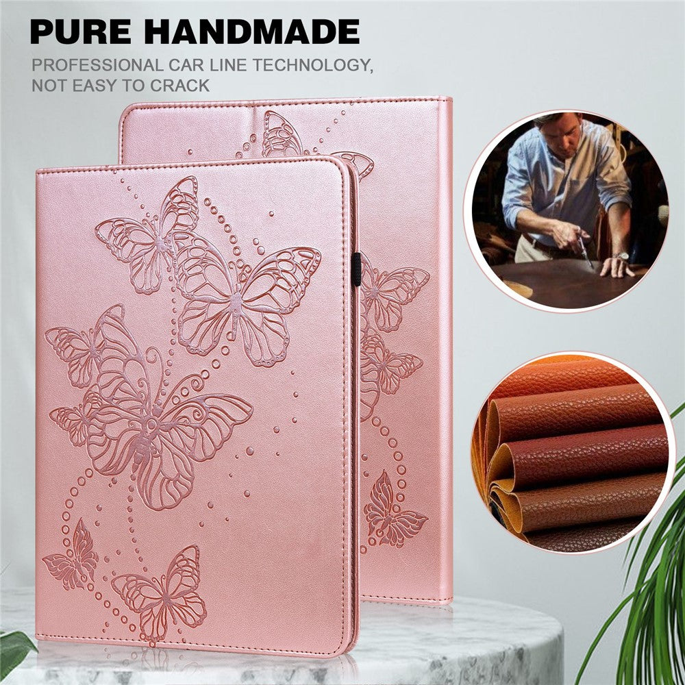 For Lenovo Tab M10 (Gen 3) TB-328FU / TB-328XU PU Leather Drop-proof Tablet Cover Butterfly Imprinted Foldable Stand Card Holder Shell with Elastic Band - Rose Gold