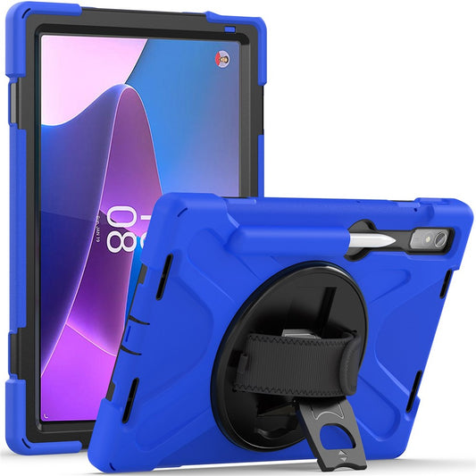 For Lenovo Tab P11 Pro Gen 2 / Tab P11 Pro 2022 Kickstand PC + Silicone Tablet Case 360 Degree Rotation Hand Strap Shockproof Rugged Protective Cover - Blue