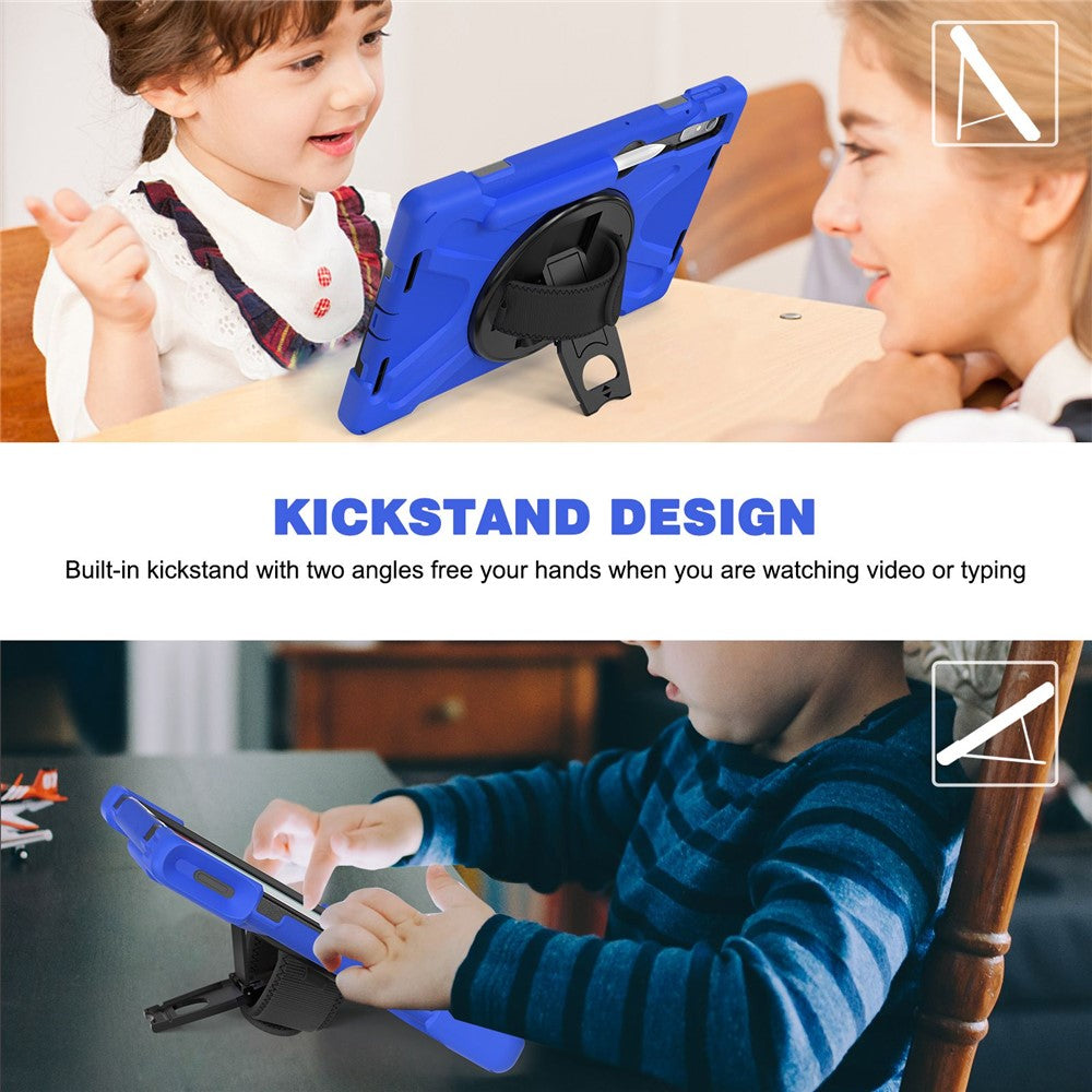 For Lenovo Tab P11 Pro Gen 2 / Tab P11 Pro 2022 Kickstand PC + Silicone Tablet Case 360 Degree Rotation Hand Strap Shockproof Rugged Protective Cover - Blue