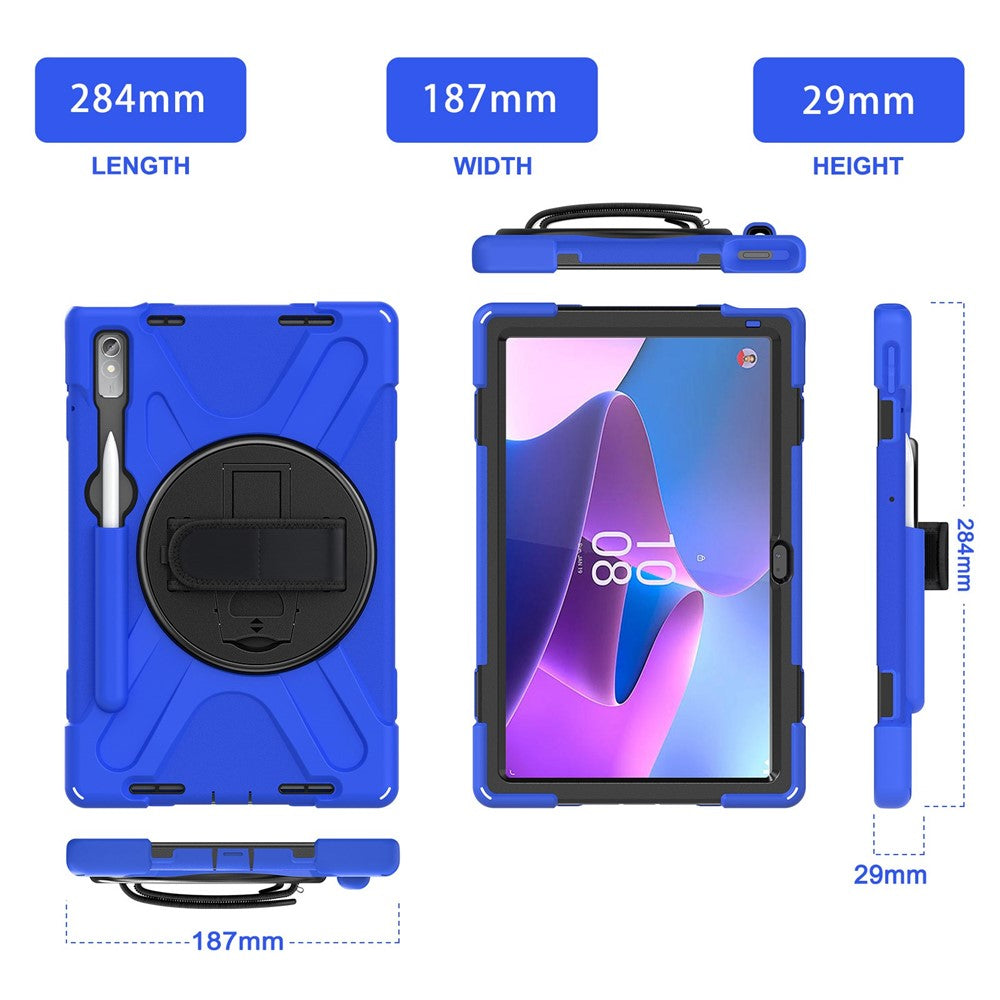 For Lenovo Tab P11 Pro Gen 2 / Tab P11 Pro 2022 Kickstand PC + Silicone Tablet Case 360 Degree Rotation Hand Strap Shockproof Rugged Protective Cover - Blue