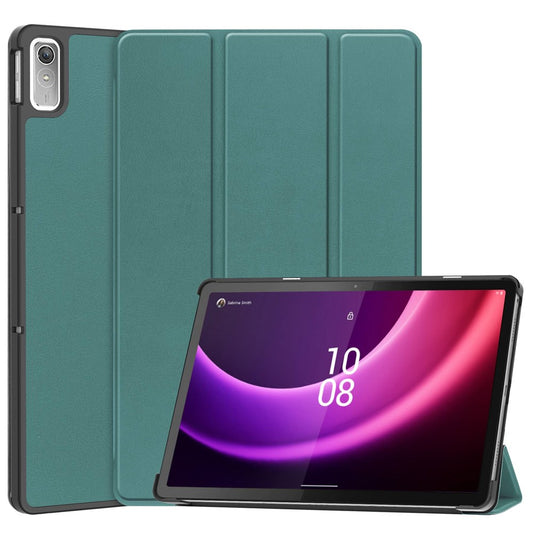 For Lenovo Tab P11 Gen 2 PU Leather Tri-fold Stand Tablet Shockproof Case Auto Wake / Sleep Full Protection Cover - Blackish Green