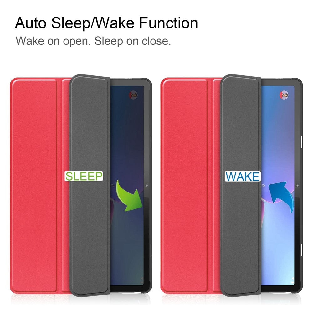 For Lenovo Tab P11 Gen 2 PU Leather Tri-fold Stand Tablet Shockproof Case Auto Wake / Sleep Full Protection Cover - Red