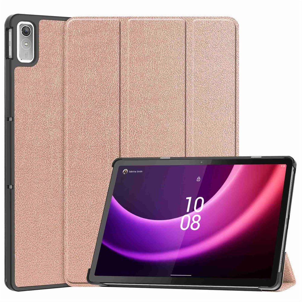 For Lenovo Tab P11 Gen 2 PU Leather Tri-fold Stand Tablet Shockproof Case Auto Wake / Sleep Full Protection Cover - Rose Gold