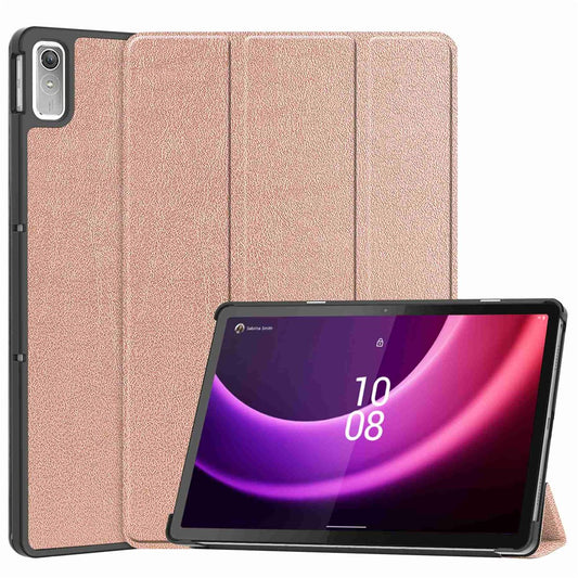 For Lenovo Tab P11 Gen 2 PU Leather Tri-fold Stand Tablet Shockproof Case Auto Wake / Sleep Full Protection Cover - Rose Gold