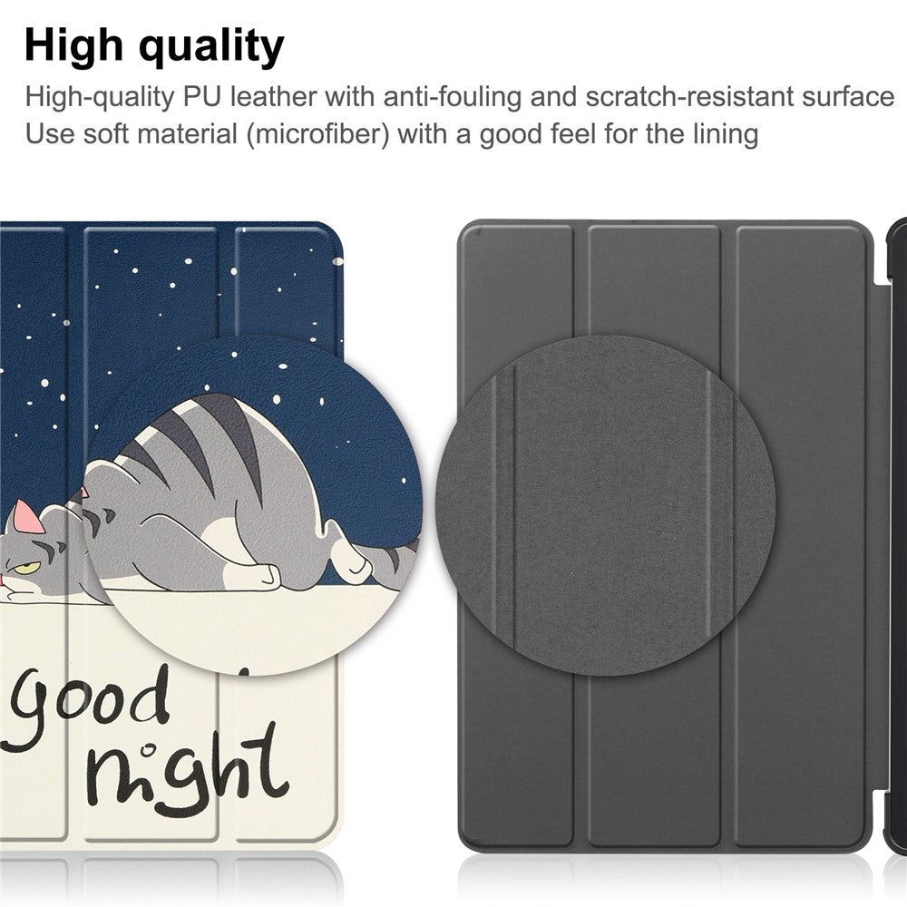 For Lenovo Tab P11 Gen 2 Tri-fold Stand PU Leather Anti-drop Cover Pattern Printing Auto Wake / Sleep Tablet Protective Case - Cat