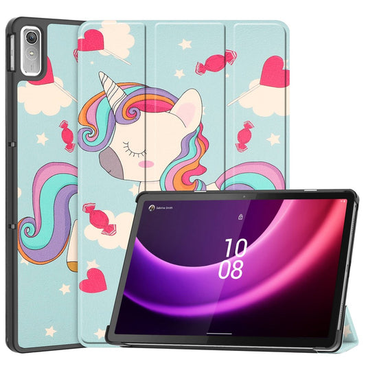 For Lenovo Tab P11 Gen 2 Tri-fold Stand PU Leather Anti-drop Cover Pattern Printing Auto Wake / Sleep Tablet Protective Case - Horse