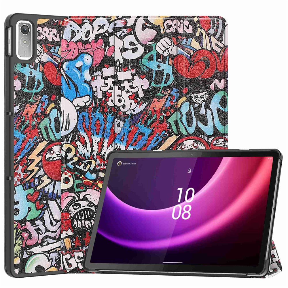 For Lenovo Tab P11 Gen 2 Tri-fold Stand PU Leather Anti-drop Cover Pattern Printing Auto Wake / Sleep Tablet Protective Case - Graffiti