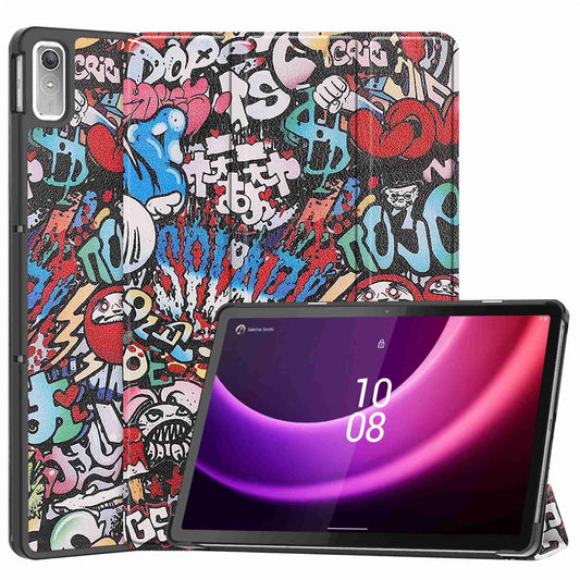 For Lenovo Tab P11 Gen 2 Tri-fold Stand PU Leather Anti-drop Cover Pattern Printing Auto Wake / Sleep Tablet Protective Case - Graffiti