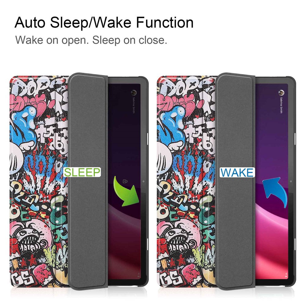 For Lenovo Tab P11 Gen 2 Tri-fold Stand PU Leather Anti-drop Cover Pattern Printing Auto Wake / Sleep Tablet Protective Case - Graffiti