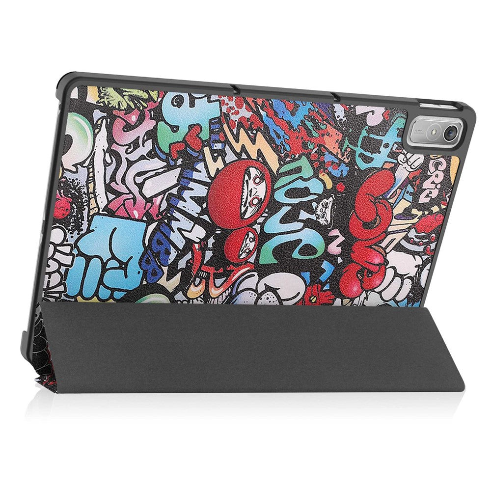 For Lenovo Tab P11 Gen 2 Tri-fold Stand PU Leather Anti-drop Cover Pattern Printing Auto Wake / Sleep Tablet Protective Case - Graffiti