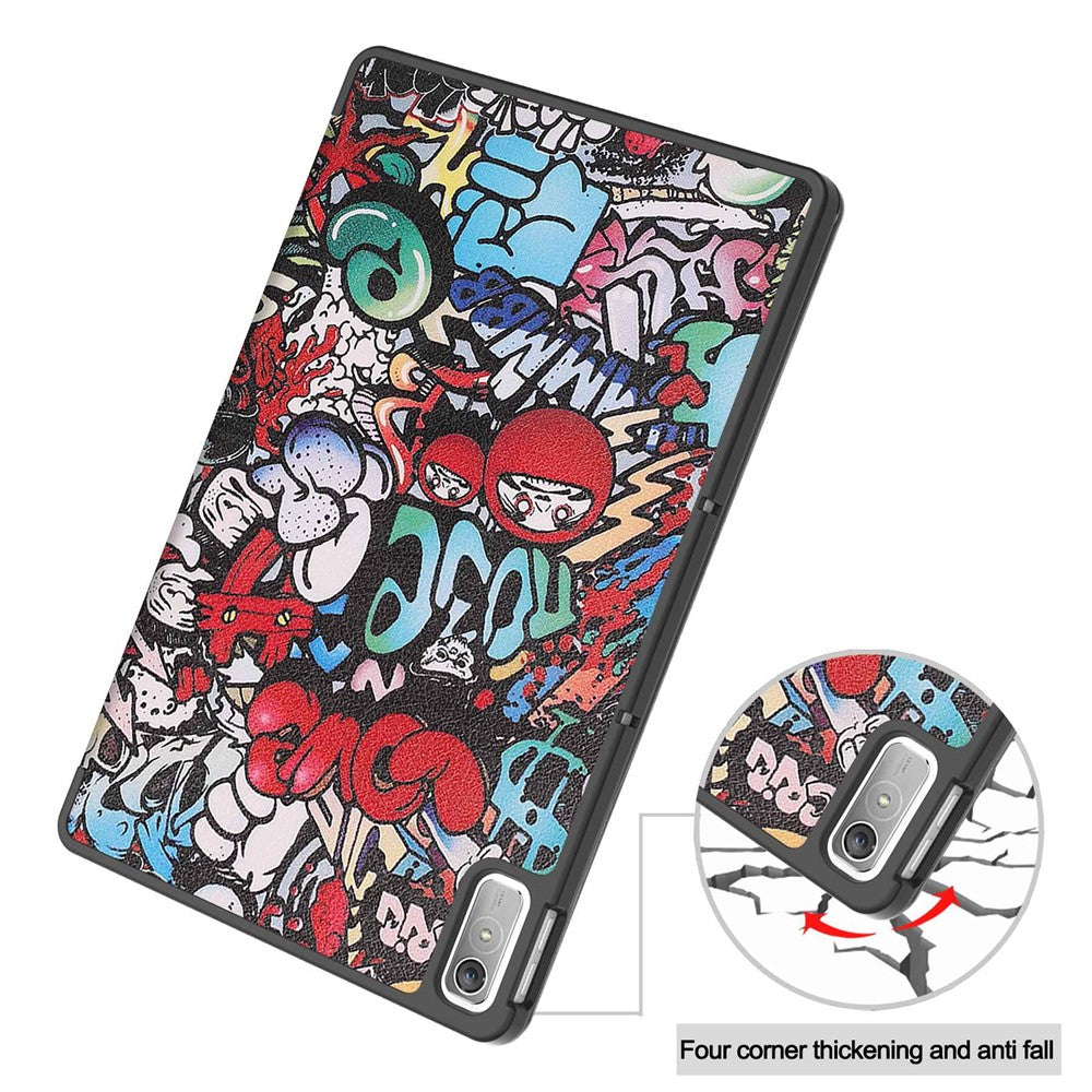 For Lenovo Tab P11 Gen 2 Tri-fold Stand PU Leather Anti-drop Cover Pattern Printing Auto Wake / Sleep Tablet Protective Case - Graffiti