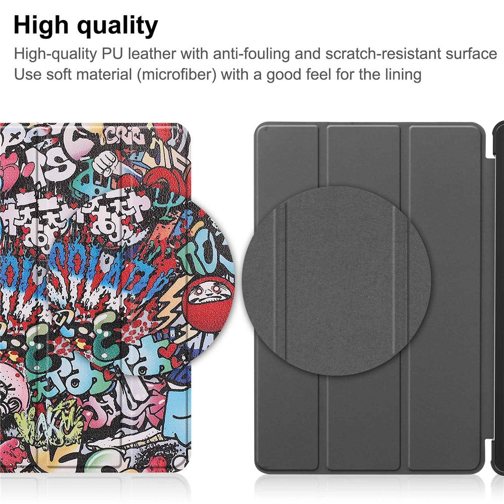 For Lenovo Tab P11 Gen 2 Tri-fold Stand PU Leather Anti-drop Cover Pattern Printing Auto Wake / Sleep Tablet Protective Case - Graffiti