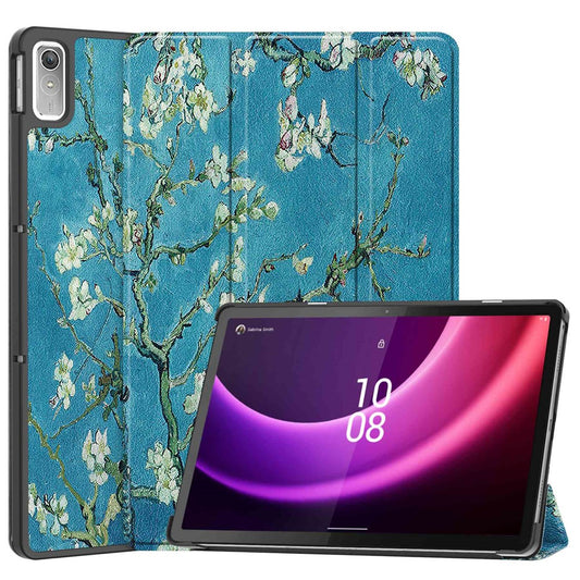 For Lenovo Tab P11 Gen 2 Tri-fold Stand PU Leather Anti-drop Cover Pattern Printing Auto Wake / Sleep Tablet Protective Case - Apricot Blossom