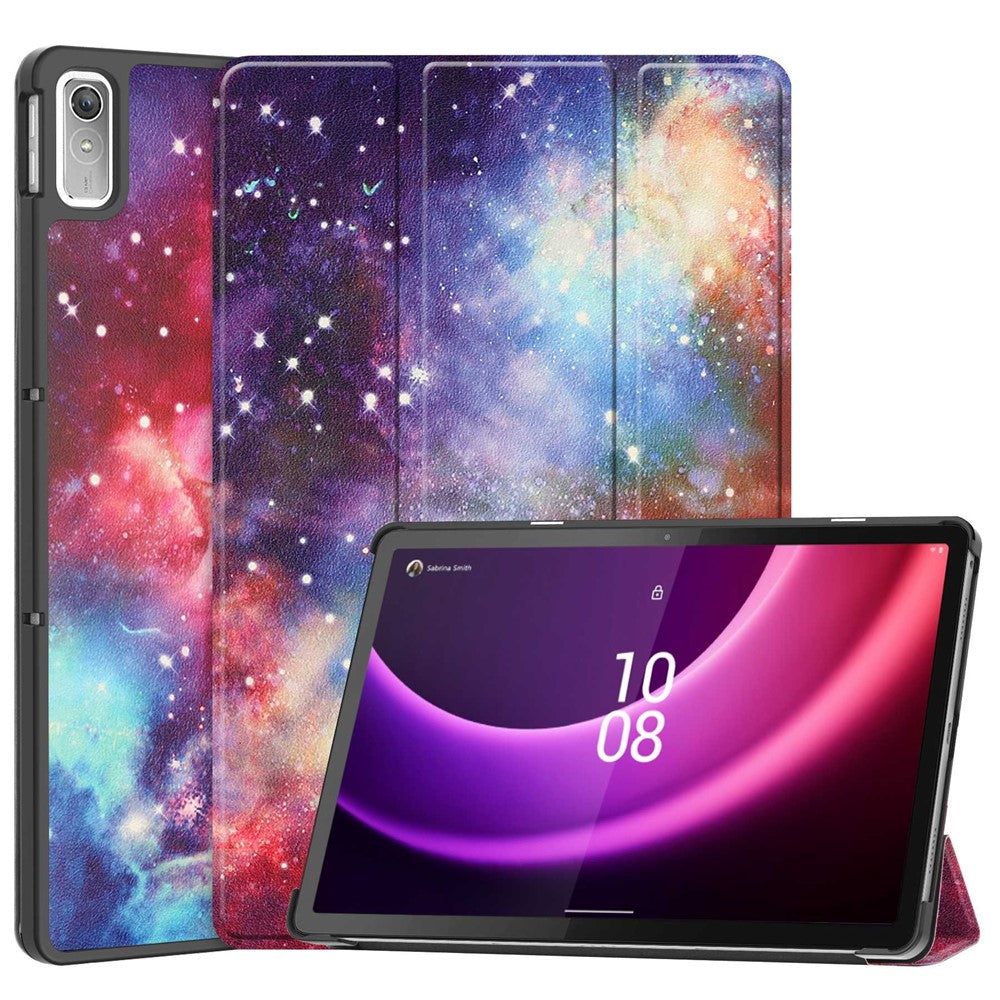 For Lenovo Tab P11 Gen 2 Tri-fold Stand PU Leather Anti-drop Cover Pattern Printing Auto Wake / Sleep Tablet Protective Case - Galaxy