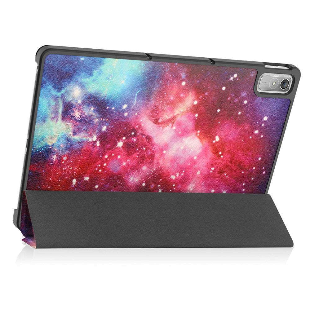 For Lenovo Tab P11 Gen 2 Tri-fold Stand PU Leather Anti-drop Cover Pattern Printing Auto Wake / Sleep Tablet Protective Case - Galaxy