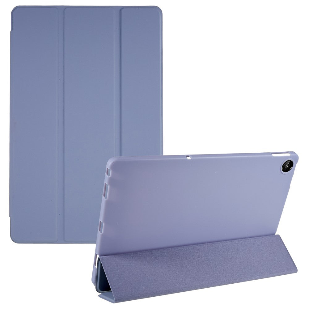 For Lenovo Tab M10 Plus (3rd Gen) / Xiaoxin Pad 2022 10.6 inch Three-fold Stand PU Leather Cover Full Protection Soft Silicone Tablet Case - Purple