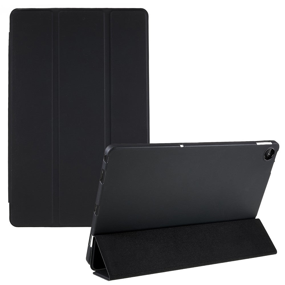 For Lenovo Tab M10 Plus (3rd Gen) / Xiaoxin Pad 2022 10.6 inch Three-fold Stand PU Leather Cover Full Protection Soft Silicone Tablet Case - Black