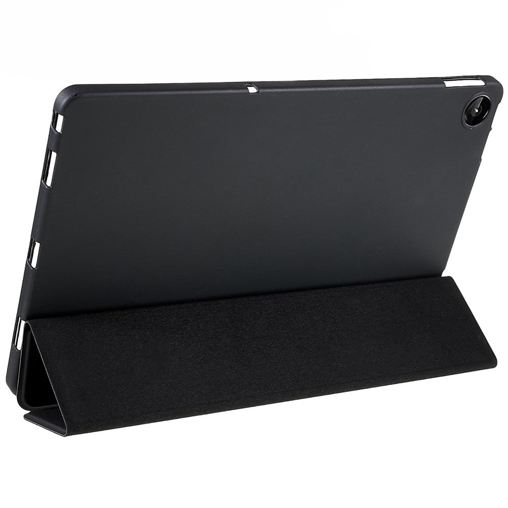 For Lenovo Tab M10 Plus (3rd Gen) / Xiaoxin Pad 2022 10.6 inch Three-fold Stand PU Leather Cover Full Protection Soft Silicone Tablet Case - Black