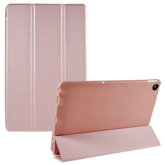 For Lenovo Tab M10 Plus (3rd Gen) / Xiaoxin Pad 2022 10.6 inch Three-fold Stand PU Leather Cover Full Protection Soft Silicone Tablet Case - Rose Gold