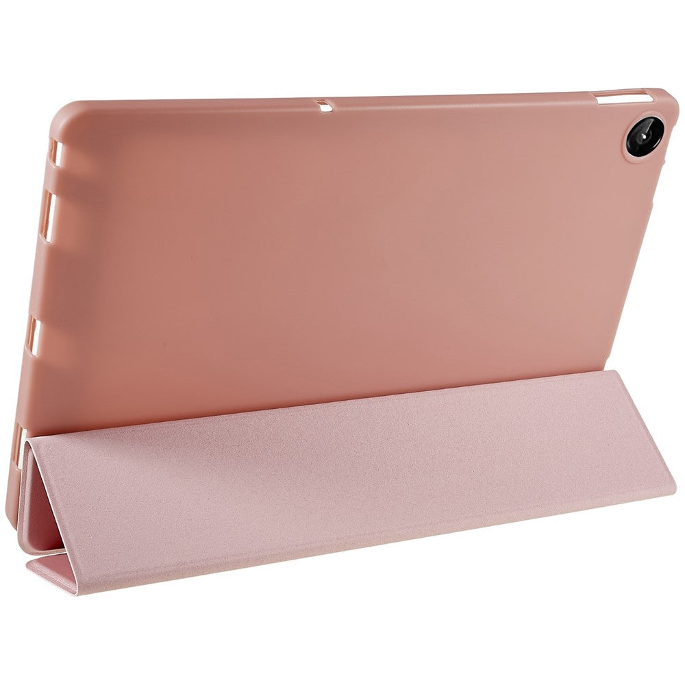 For Lenovo Tab M10 Plus (3rd Gen) / Xiaoxin Pad 2022 10.6 inch Three-fold Stand PU Leather Cover Full Protection Soft Silicone Tablet Case - Rose Gold