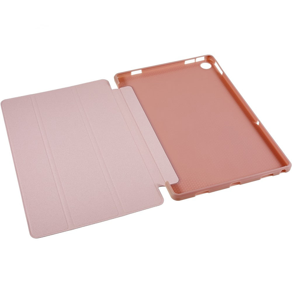 For Lenovo Tab M10 Plus (3rd Gen) / Xiaoxin Pad 2022 10.6 inch Three-fold Stand PU Leather Cover Full Protection Soft Silicone Tablet Case - Rose Gold