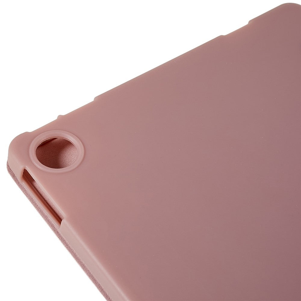 For Lenovo Tab M10 Plus (3rd Gen) / Xiaoxin Pad 2022 10.6 inch Three-fold Stand PU Leather Cover Full Protection Soft Silicone Tablet Case - Rose Gold