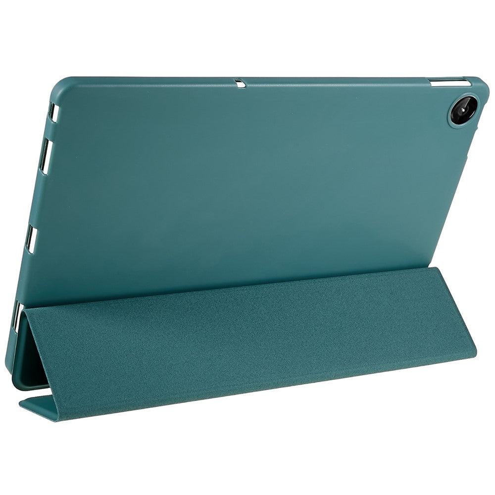 For Lenovo Tab M10 Plus (3rd Gen) / Xiaoxin Pad 2022 10.6 inch Three-fold Stand PU Leather Cover Full Protection Soft Silicone Tablet Case - Blackish Green