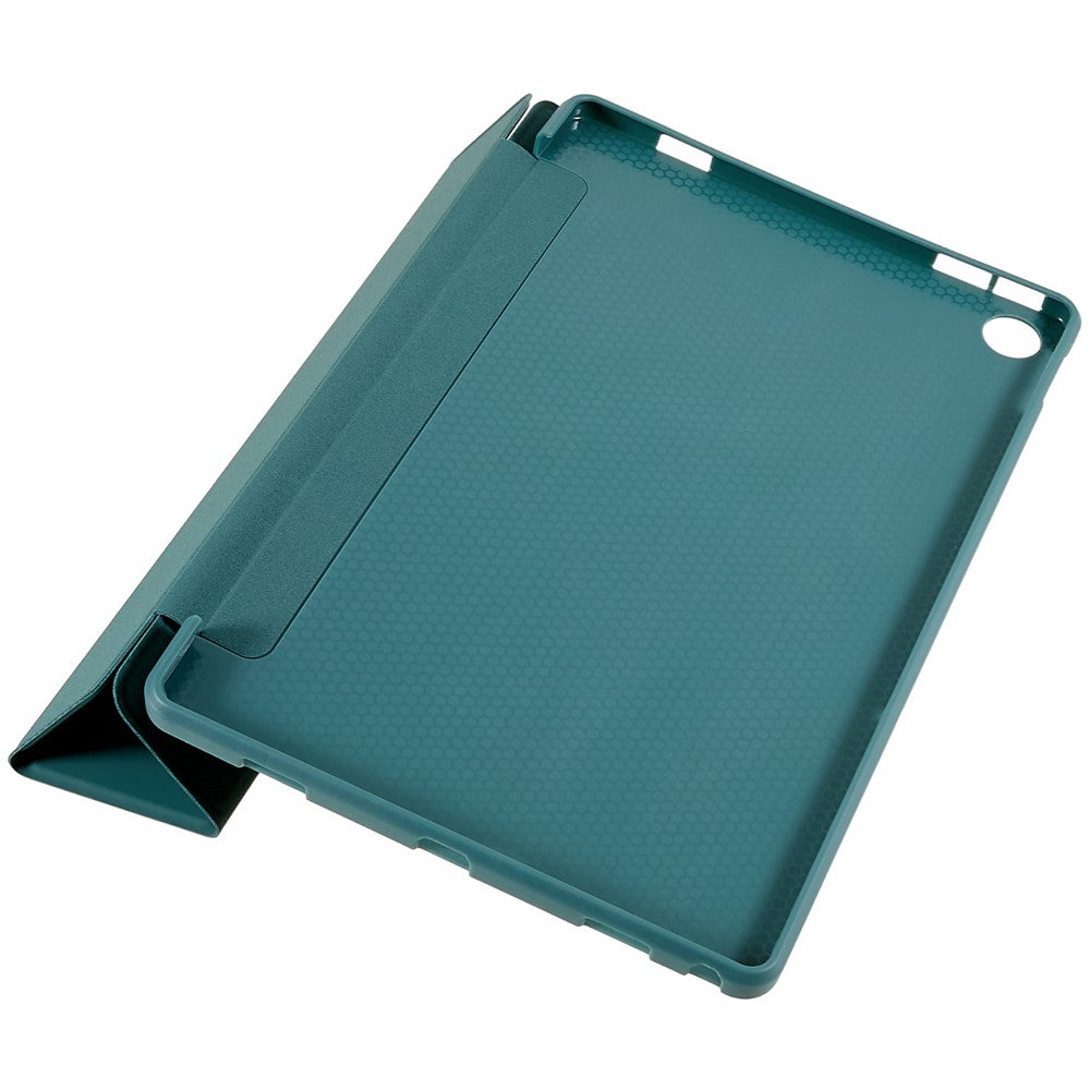 For Lenovo Tab M10 Plus (3rd Gen) / Xiaoxin Pad 2022 10.6 inch Three-fold Stand PU Leather Cover Full Protection Soft Silicone Tablet Case - Blackish Green
