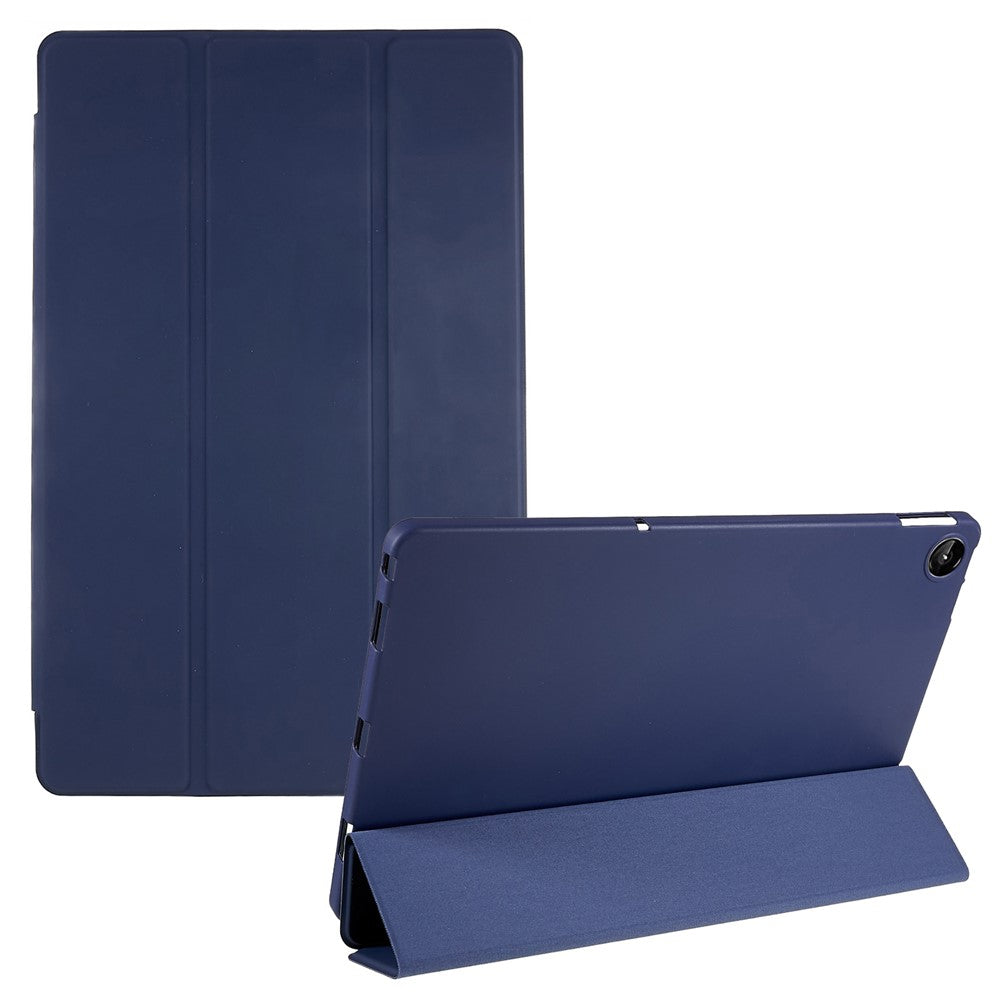 For Lenovo Tab M10 Plus (3rd Gen) / Xiaoxin Pad 2022 10.6 inch Three-fold Stand PU Leather Cover Full Protection Soft Silicone Tablet Case - Dark Blue