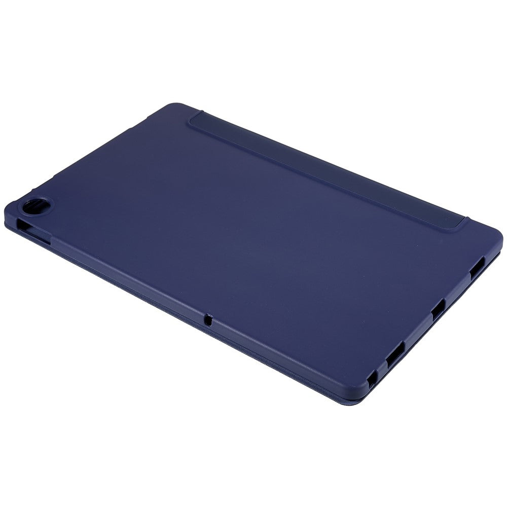 For Lenovo Tab M10 Plus (3rd Gen) / Xiaoxin Pad 2022 10.6 inch Three-fold Stand PU Leather Cover Full Protection Soft Silicone Tablet Case - Dark Blue
