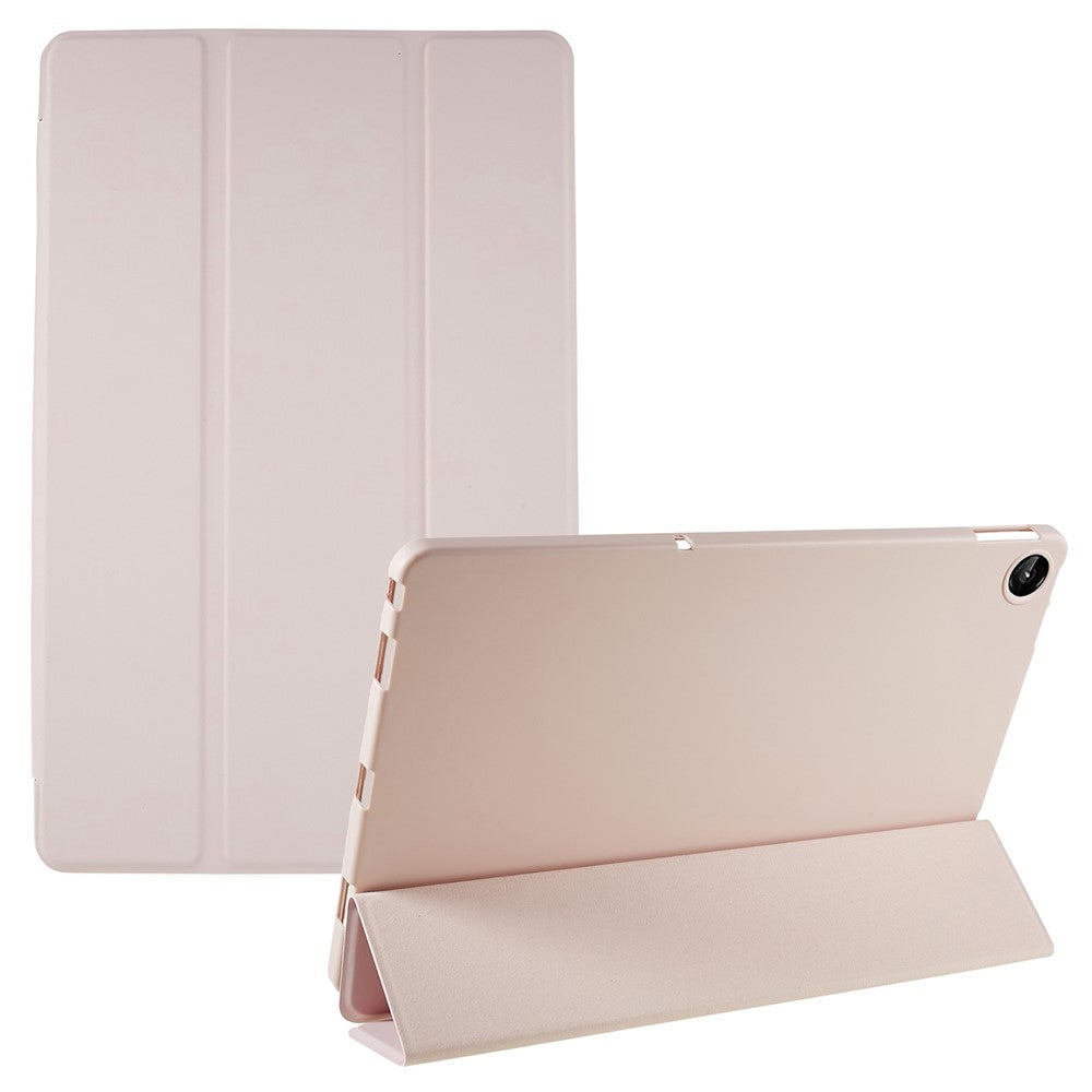 For Lenovo Tab M10 Plus (3rd Gen) / Xiaoxin Pad 2022 10.6 inch Tri-fold Stand PU Leather + Silicone Cover Tablet Anti-drop Shockproof Case - Pink