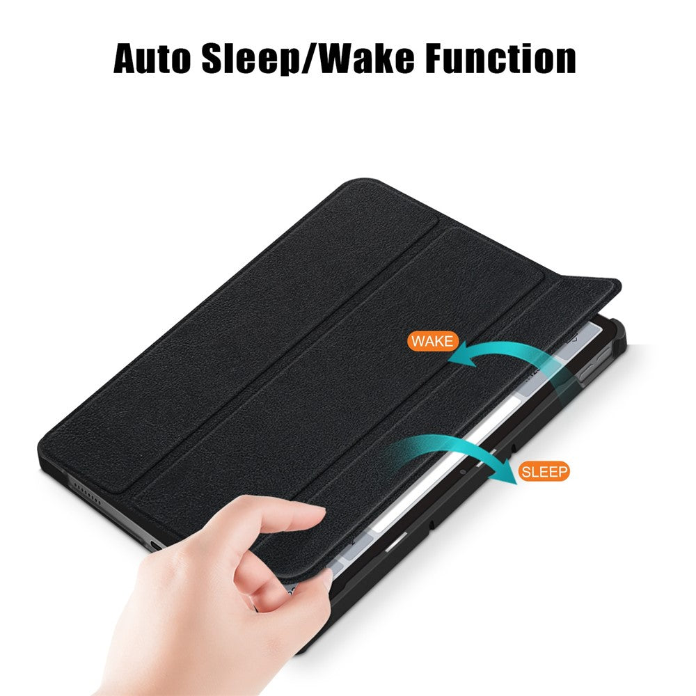For Lenovo Tab P11 Gen 2 Solid Color PU Leather Tablet Case Tri-fold Stand Auto Wake  /  Sleep Smart Cover - Black