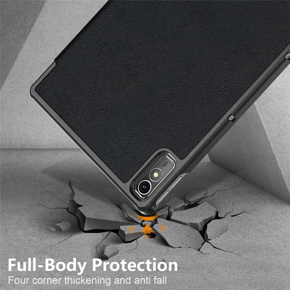 For Lenovo Tab P11 Gen 2 Solid Color PU Leather Tablet Case Tri-fold Stand Auto Wake  /  Sleep Smart Cover - Black