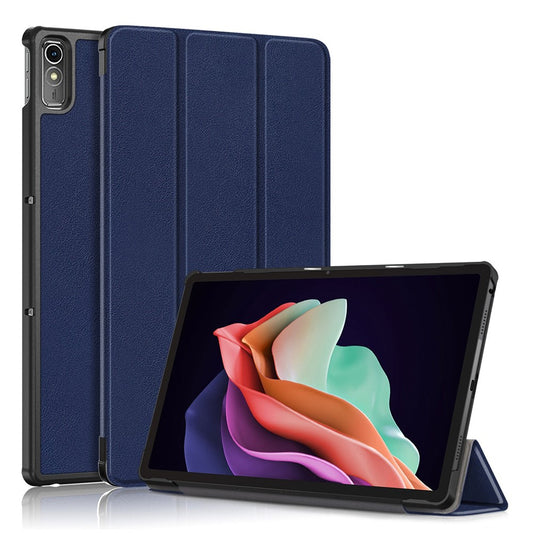 For Lenovo Tab P11 Gen 2 Solid Color PU Leather Tablet Case Tri-fold Stand Auto Wake  /  Sleep Smart Cover - Dark Blue