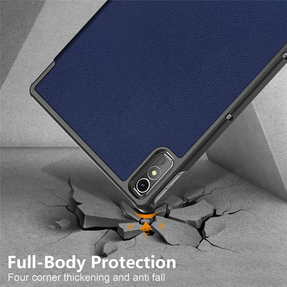 For Lenovo Tab P11 Gen 2 Solid Color PU Leather Tablet Case Tri-fold Stand Auto Wake  /  Sleep Smart Cover - Dark Blue